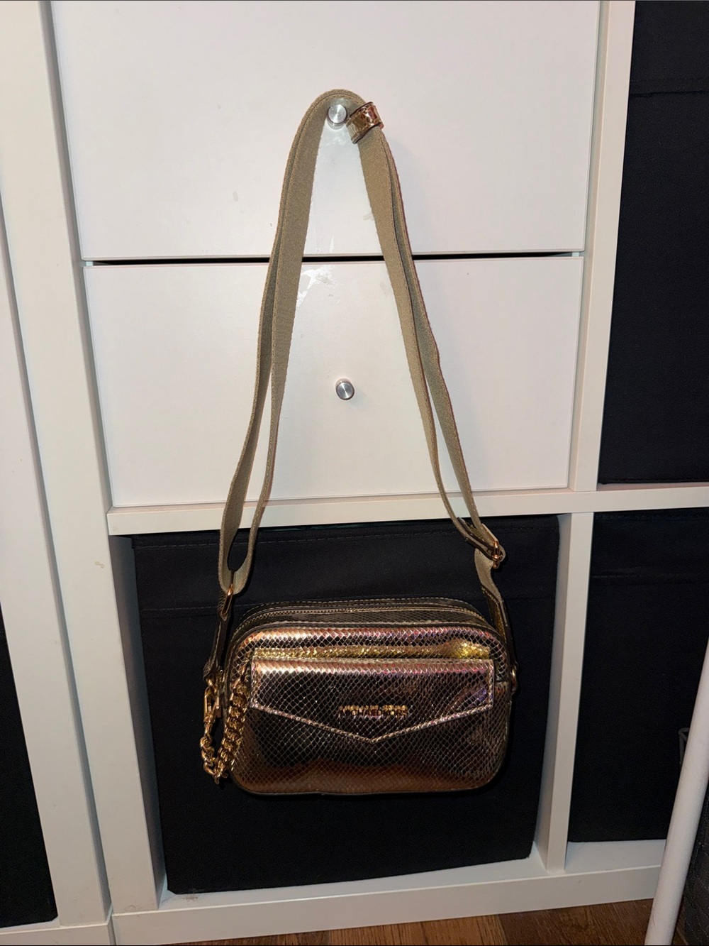 Michael Kors Gold Metallic Crossbody Shoulder Bag - Women's Fashion
